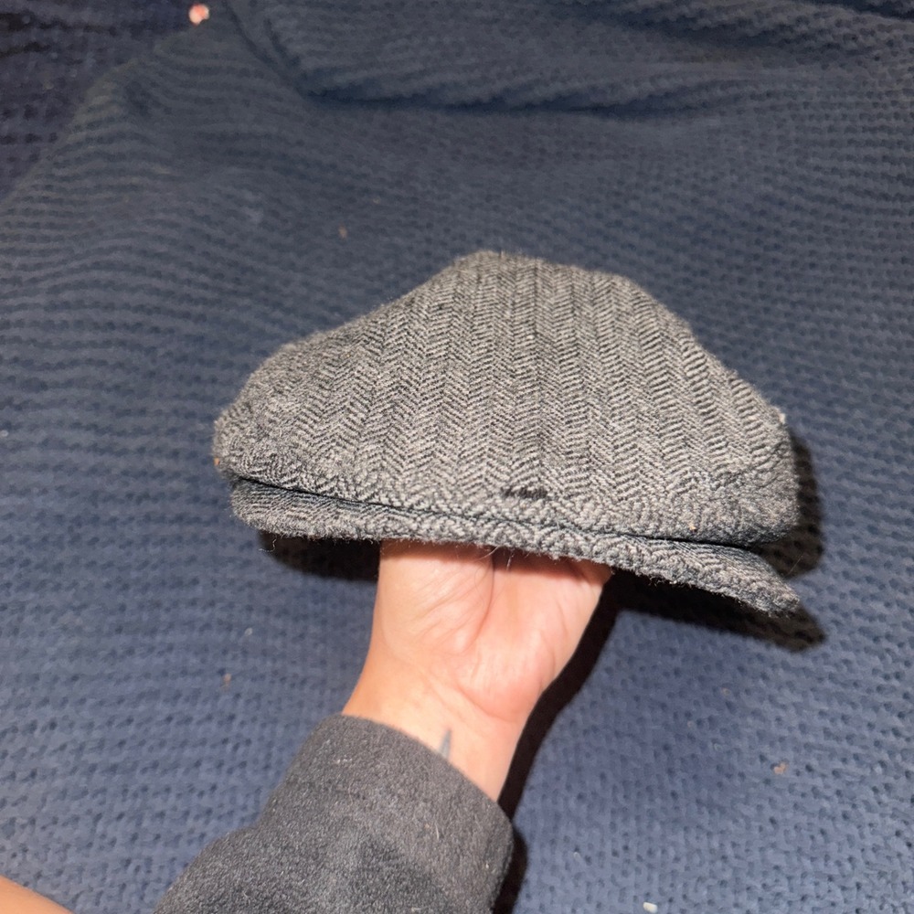 J.Crew Mens Grey Herringbone Flat Cap Newsboy Hat Wool Blnd S-M Academia Grandpa